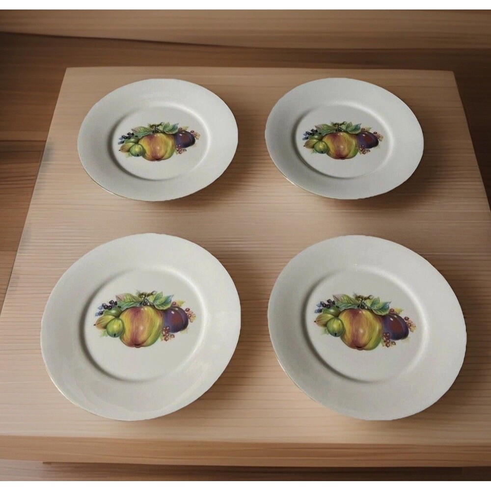 Lenox Special 8" Salad Luncheon Plates w/ Fruit Design Gold Rim Ivory Lot of 4